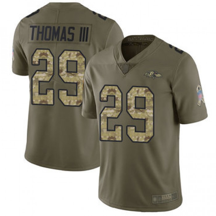 Ravens #29 Earl Thomas III Olive Camo Youth Stitched Football Limited 2017 Salute to Service Jersey