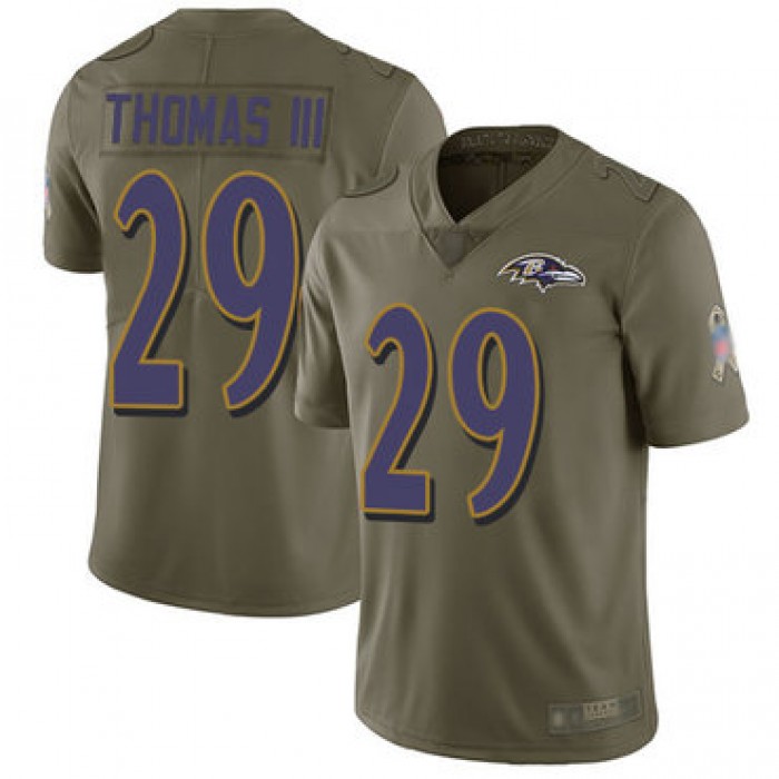 Ravens #29 Earl Thomas III Olive Youth Stitched Football Limited 2017 Salute to Service Jersey