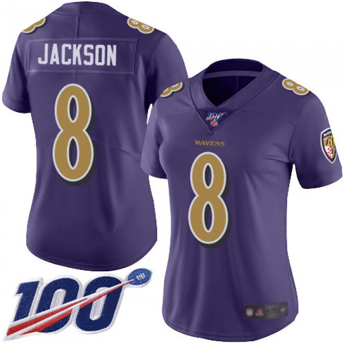 Nike Ravens #8 Lamar Jackson Purple Women's Stitched NFL Limited Rush 100th Season Jersey