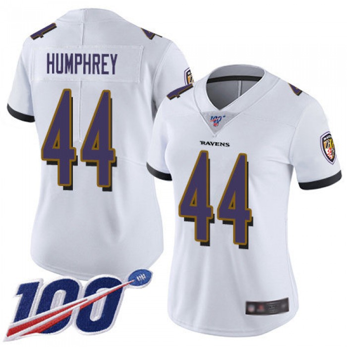 Nike Ravens #44 Marlon Humphrey White Women's Stitched NFL 100th Season Vapor Limited Jersey