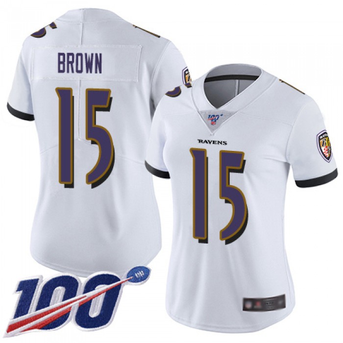 Nike Ravens #15 Marquise Brown White Women's Stitched NFL 100th Season Vapor Limited Jersey