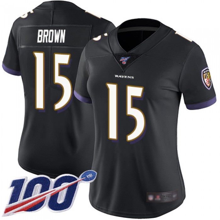 Nike Ravens #15 Marquise Brown Black Alternate Women's Stitched NFL 100th Season Vapor Limited Jersey
