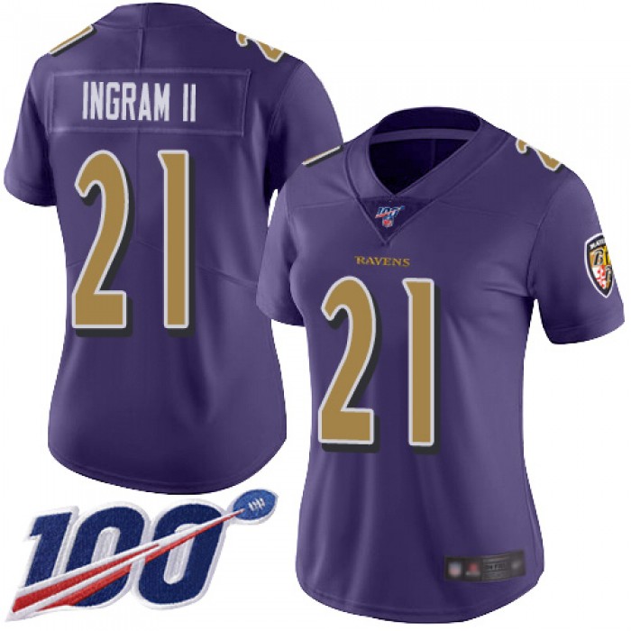 Nike Ravens #21 Mark Ingram II Purple Women's Stitched NFL Limited Rush 100th Season Jersey