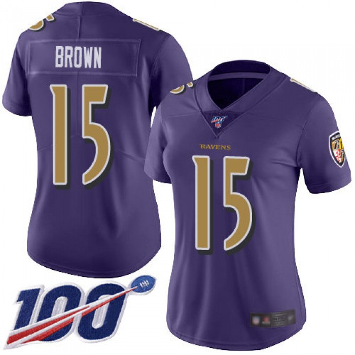 Nike Ravens #15 Marquise Brown Purple Women's Stitched NFL Limited Rush 100th Season Jersey