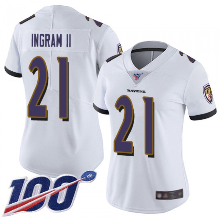 Nike Ravens #21 Mark Ingram II White Women's Stitched NFL 100th Season Vapor Limited Jersey