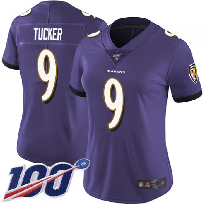 Nike Ravens #9 Justin Tucker Purple Team Color Women's Stitched NFL 100th Season Vapor Limited Jersey