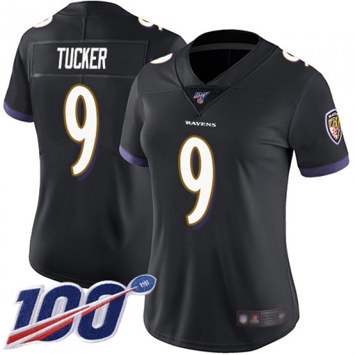 Nike Ravens #9 Justin Tucker Black Alternate Women's Stitched NFL 100th Season Vapor Limited Jersey