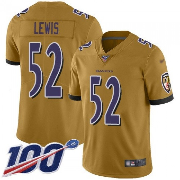#Nike Ravens #52 Ray Lewis Gold Men's Stitched NFL Limited Inverted Legend 100th Season Jersey
