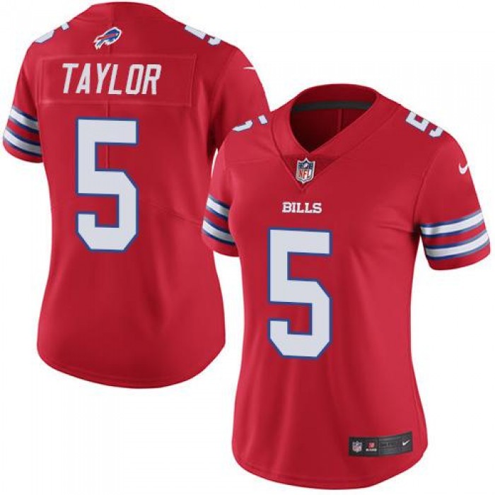 Nike Bills #5 Tyrod Taylor Red Women's Stitched NFL Limited Rush Jersey