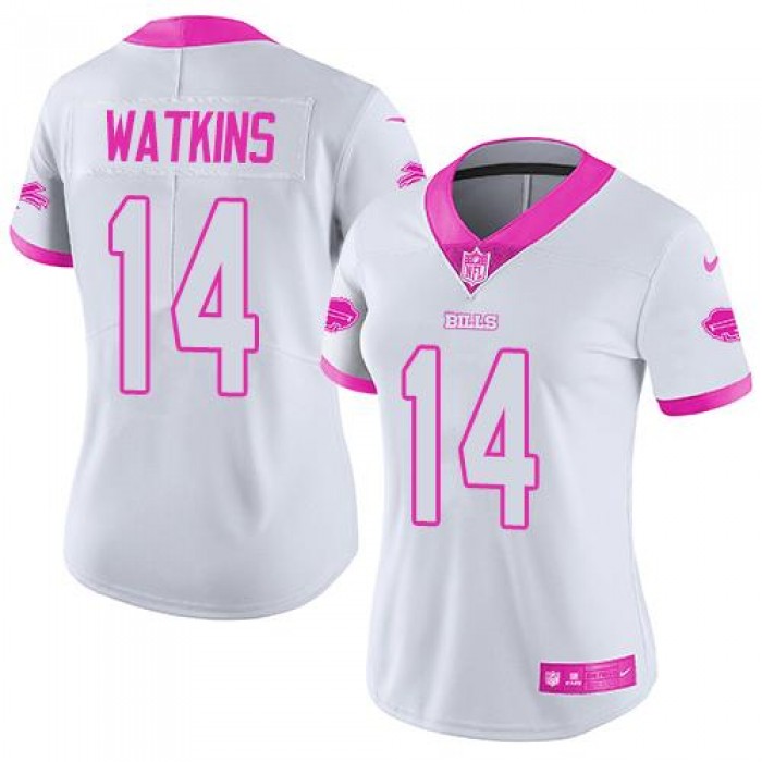 Nike Bills #14 Sammy Watkins White Pink Women's Stitched NFL Limited Rush Fashion Jersey