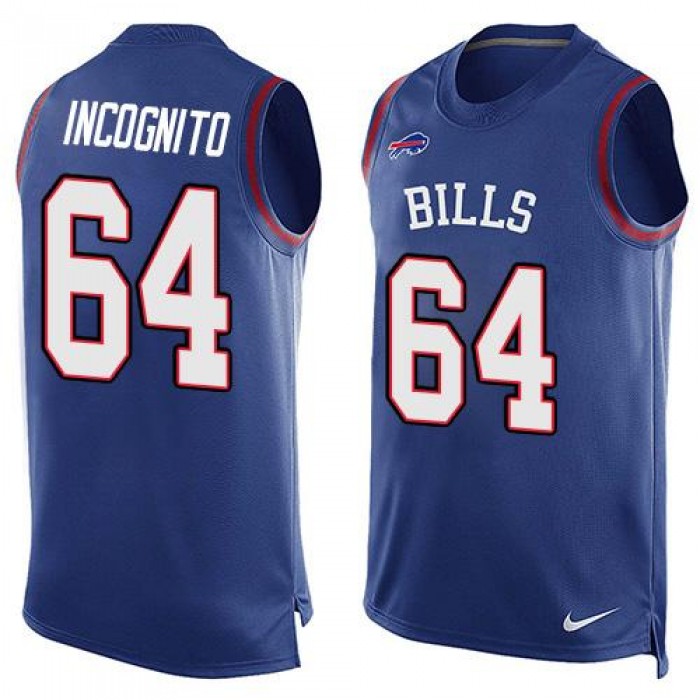 Men's Buffalo Bills #64 Richie Incognito Royal Blue Hot Pressing Player Name & Number Nike NFL Tank Top Jersey