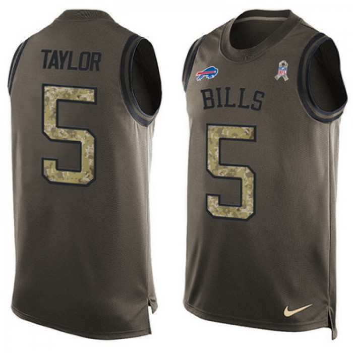 Men's Buffalo Bills #5 Tyrod Taylor Green Salute to Service Hot Pressing Player Name & Number Nike NFL Tank Top Jersey
