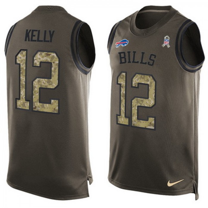 Men's Buffalo Bills #12 Jim Kelly Green Salute to Service Hot Pressing Player Name & Number Nike NFL Tank Top Jersey