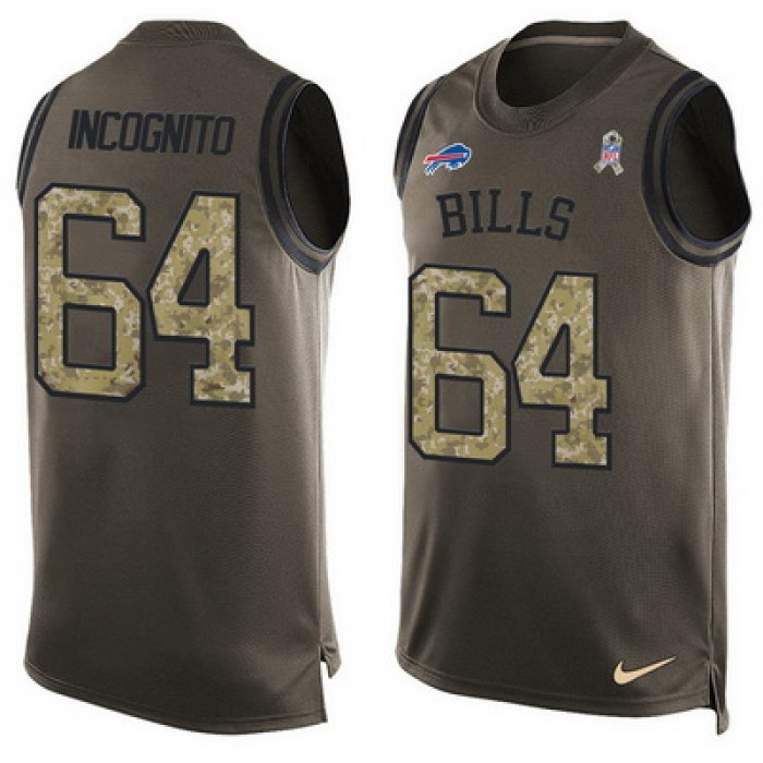 Men's Buffalo Bills #64 Richie Incognito Green Salute to Service Hot Pressing Player Name & Number Nike NFL Tank Top Jersey