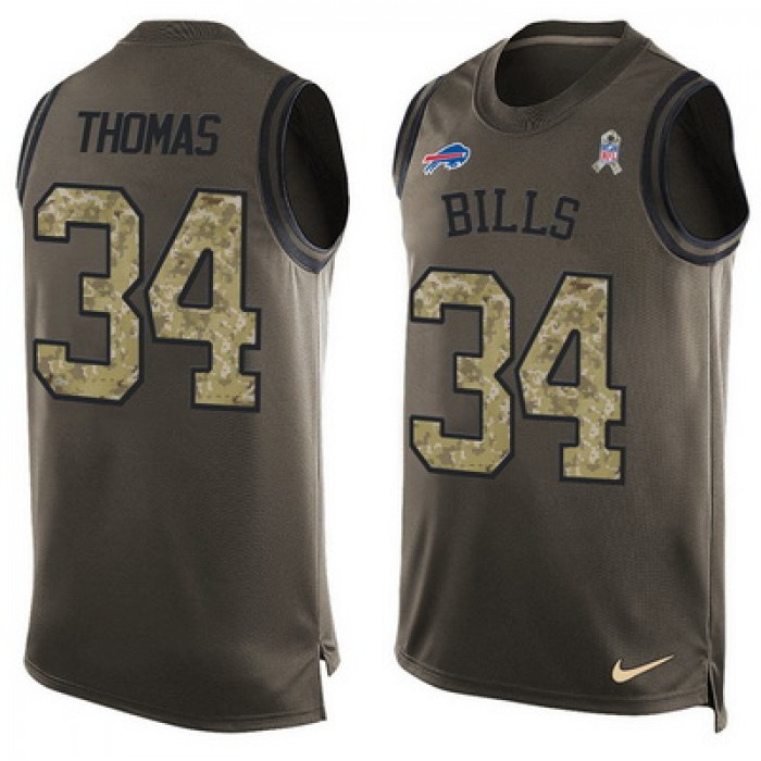 Men's Buffalo Bills #34 Thurman Thomas Green Salute to Service Hot Pressing Player Name & Number Nike NFL Tank Top Jersey