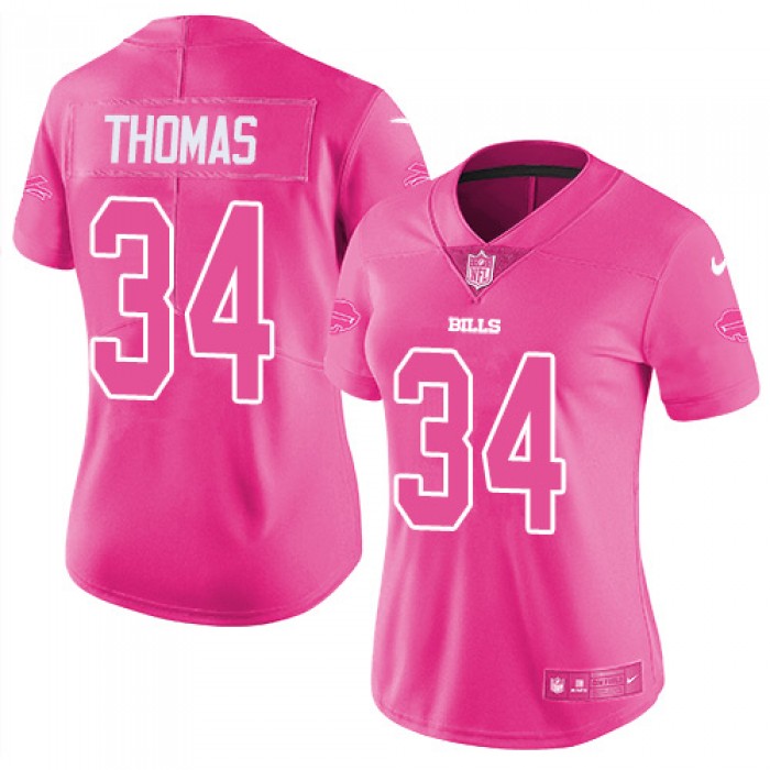Nike Bills #34 Thurman Thomas Pink Women's Stitched NFL Limited Rush Fashion Jersey