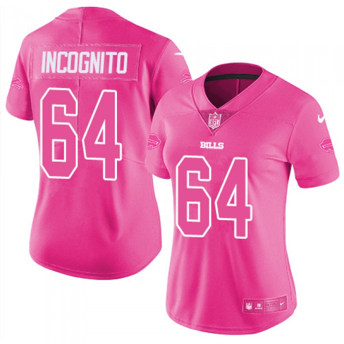 Nike Bills #64 Richie Incognito Pink Women's Stitched NFL Limited Rush Fashion Jersey