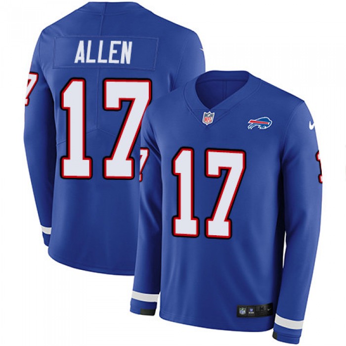 Nike Bills #17 Josh Allen Royal Blue Team Color Men's Stitched NFL Limited Therma Long Sleeve Jersey