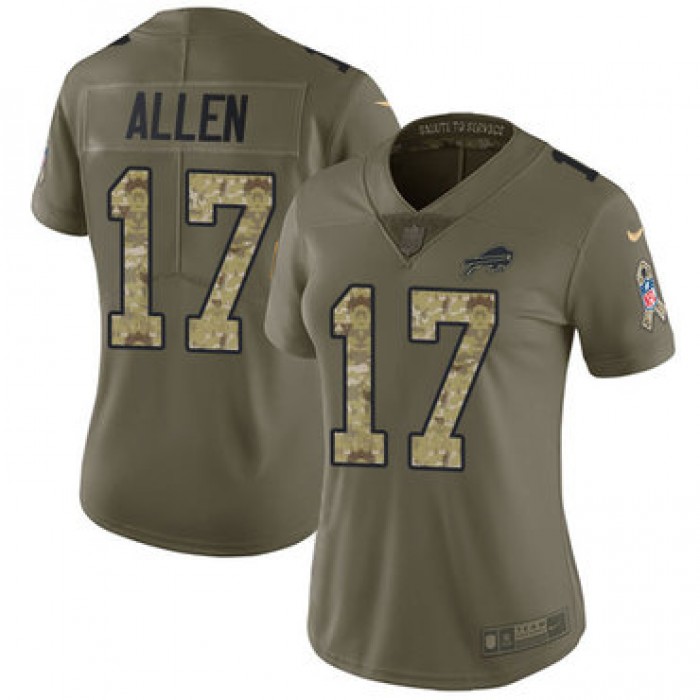 Nike Bills #17 Josh Allen Olive Camo Women's Stitched NFL Limited 2017 Salute to Service Jersey