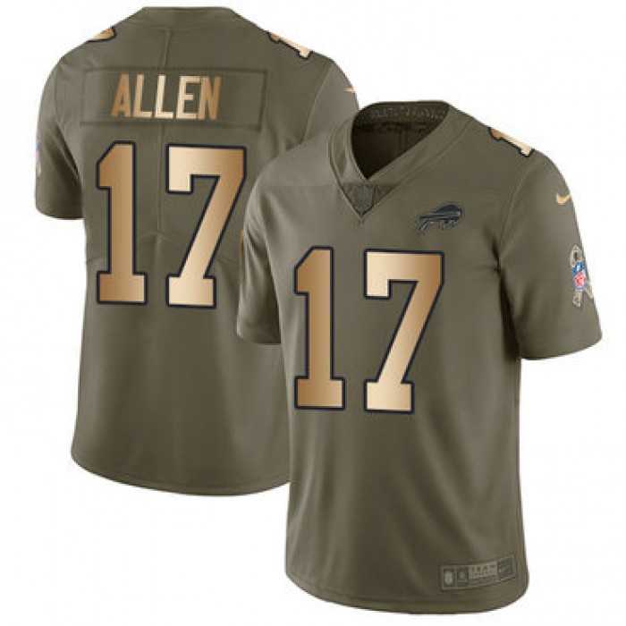 Nike Bills #17 Josh Allen Olive Gold Youth Stitched NFL Limited 2017 Salute to Service Jersey