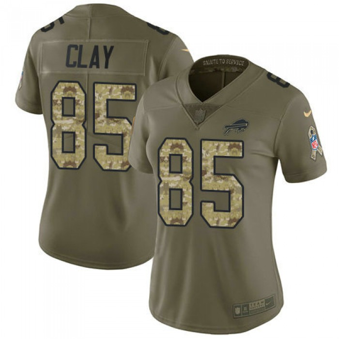 Women Nike Bills #85 Charles Clay Olive Camo Stitched NFL Limited 2017 Salute to Service Jersey