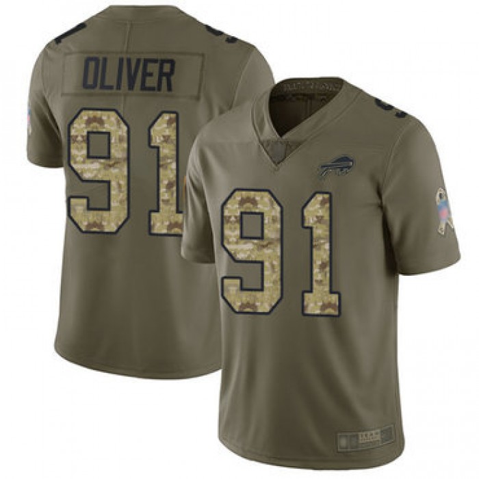 Bills #91 Ed Oliver Olive Camo Youth Stitched Football Limited 2017 Salute to Service Jersey