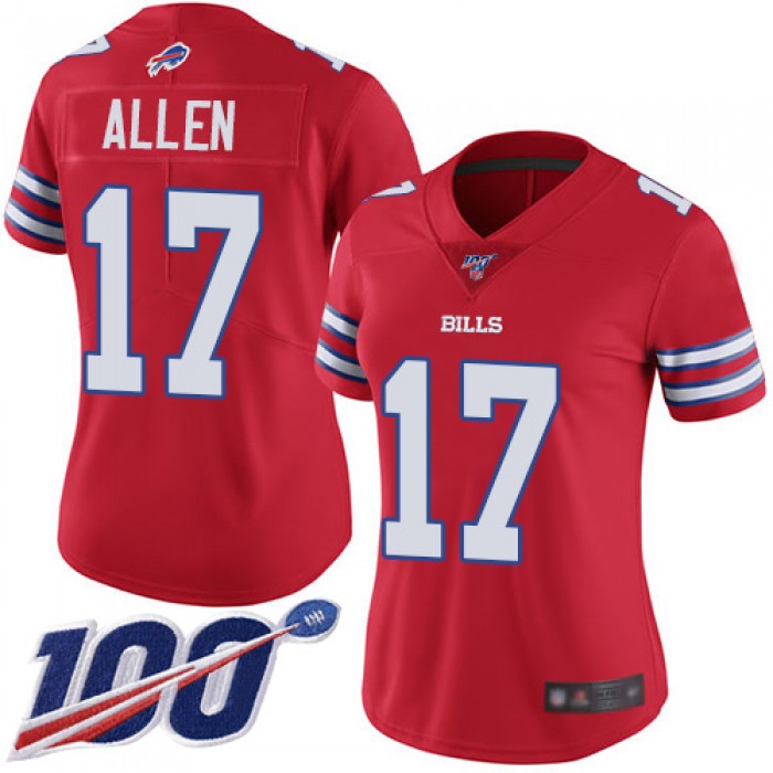 Nike Bills #17 Josh Allen Red Women's Stitched NFL Limited Rush 100th Season Jersey
