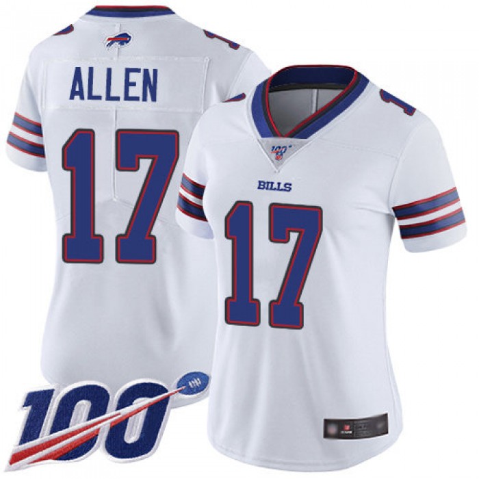 Nike Bills #17 Josh Allen White Women's Stitched NFL 100th Season Vapor Limited Jersey