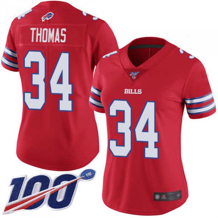 Nike Bills #34 Thurman Thomas Red Women's Stitched NFL Limited Rush 100th Season Jersey
