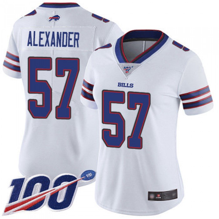 Nike Bills #57 Lorenzo Alexander White Women's Stitched NFL 100th Season Vapor Limited Jersey