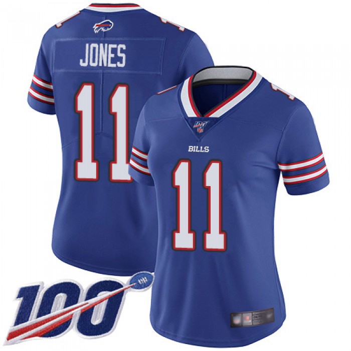 Nike Bills #11 Zay Jones Royal Blue Team Color Women's Stitched NFL 100th Season Vapor Limited Jersey