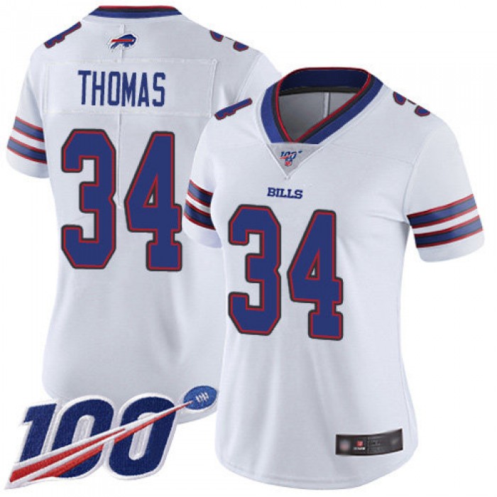 Nike Bills #34 Thurman Thomas White Women's Stitched NFL 100th Season Vapor Limited Jersey