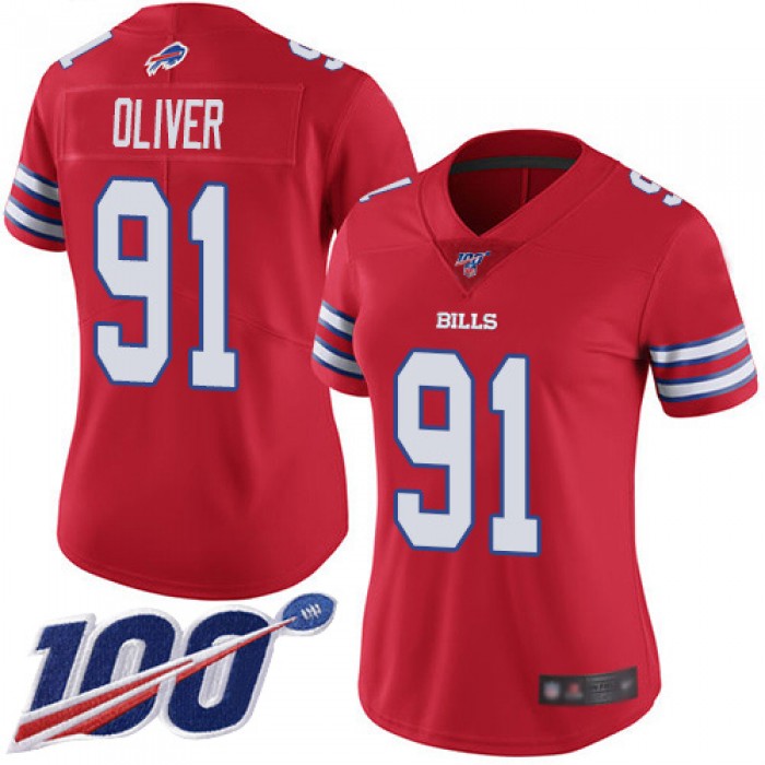 Nike Bills #91 Ed Oliver Red Women's Stitched NFL Limited Rush 100th Season Jersey
