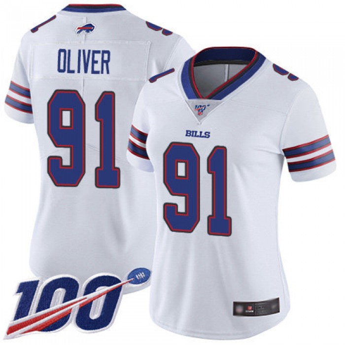 Nike Bills #91 Ed Oliver White Women's Stitched NFL 100th Season Vapor Limited Jersey