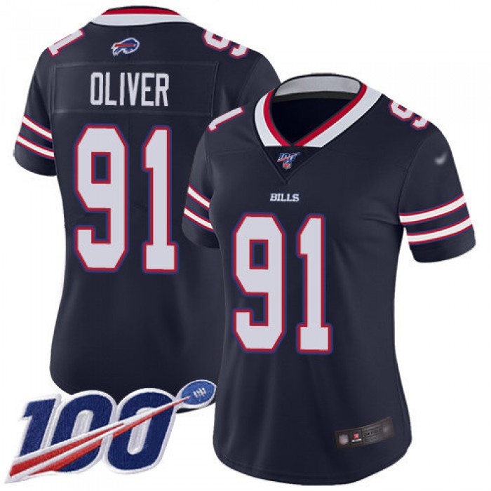 Nike Bills #91 Ed Oliver Navy Women's Stitched NFL Limited Inverted Legend 100th Season Jersey