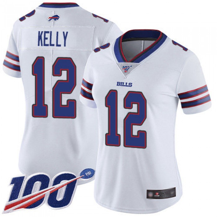 Nike Bills #12 Jim Kelly White Women's Stitched NFL 100th Season Vapor Limited Jersey