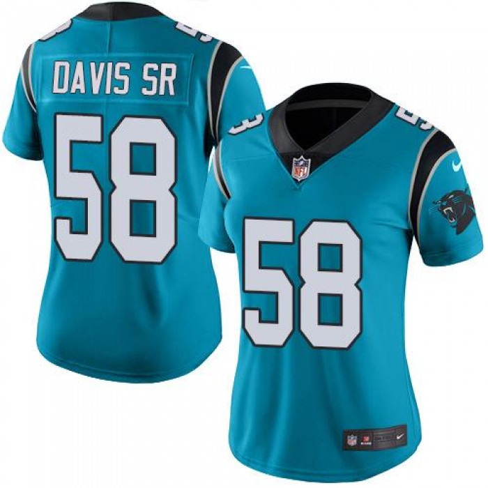 Nike Panthers #58 Thomas Davis Sr Blue Women's Stitched NFL Limited Rush Jersey