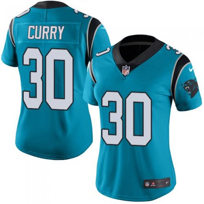 Nike Panthers #30 Stephen Curry Blue Women's Stitched NFL Limited Rush Jersey