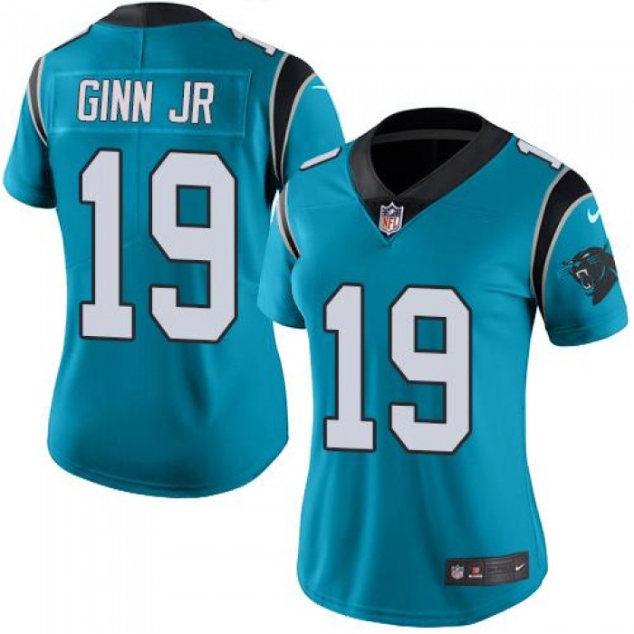 Nike Panthers #19 Ted Ginn Jr Blue Women's Stitched NFL Limited Rush Jersey