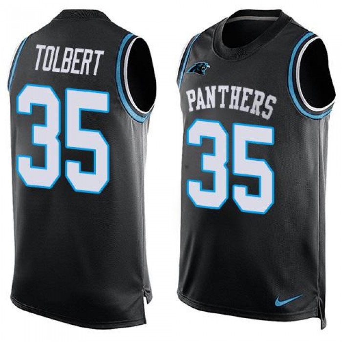 Men's Carolina Panthers #35 Mike Tolbert Black Hot Pressing Player Name & Number Nike NFL Tank Top Jersey