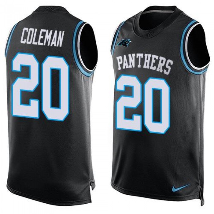Men's Carolina Panthers #20 Kurt Coleman Black Hot Pressing Player Name & Number Nike NFL Tank Top Jersey