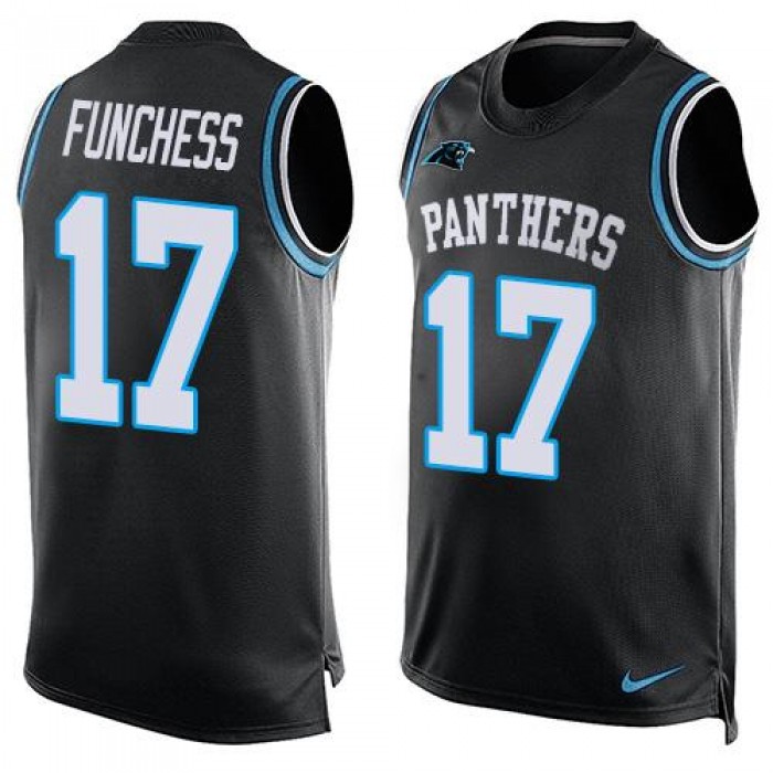 Men's Carolina Panthers #17 Devin Funchess Black Hot Pressing Player Name & Number Nike NFL Tank Top Jersey