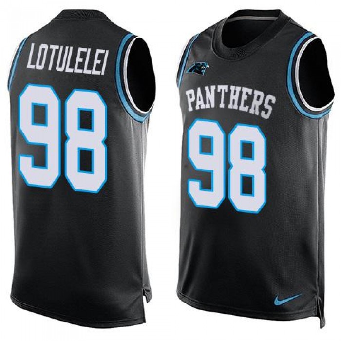 Men's Carolina Panthers #98 Star Lotulelei Black Hot Pressing Player Name & Number Nike NFL Tank Top Jersey