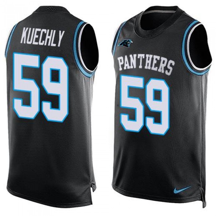 Men's Carolina Panthers #59 Luke Kuechly Black Hot Pressing Player Name & Number Nike NFL Tank Top Jersey