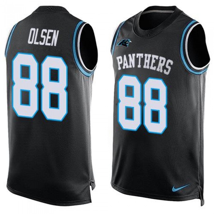 Men's Carolina Panthers #88 Greg Olsen Black Hot Pressing Player Name & Number Nike NFL Tank Top Jersey