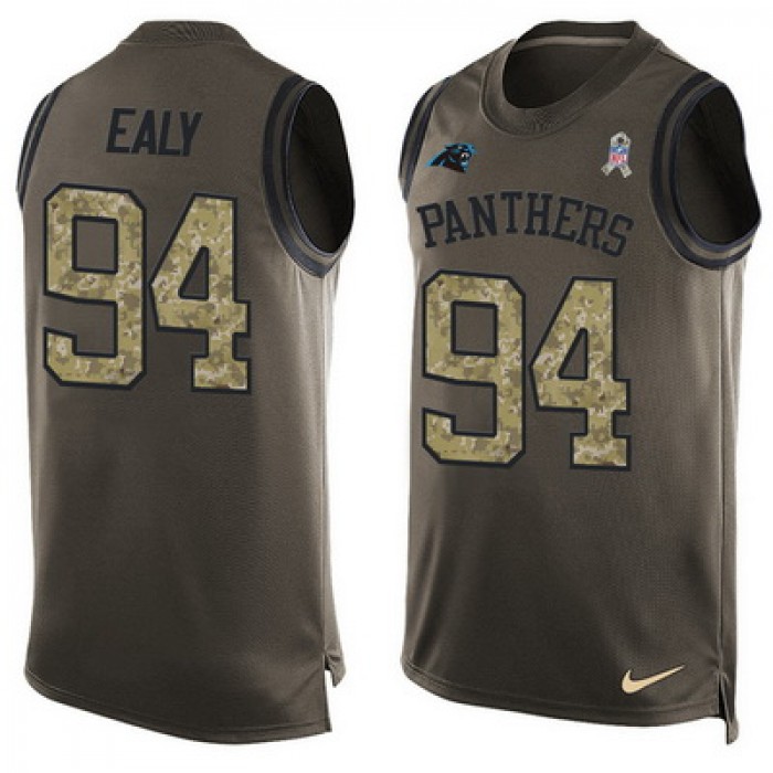 Men's Carolina Panthers #94 Kony Ealy Green Salute to Service Hot Pressing Player Name & Number Nike NFL Tank Top Jersey