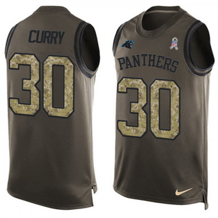 Men's Carolina Panthers #30 Stephen Curry Green Salute to Service Hot Pressing Player Name & Number Nike NFL Tank Top Jersey