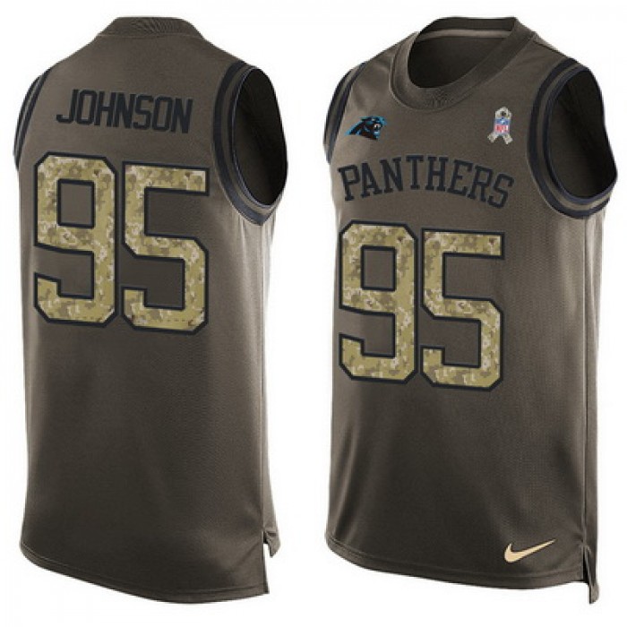 Men's Carolina Panthers #95 Charles Johnson Green Salute to Service Hot Pressing Player Name & Number Nike NFL Tank Top Jersey