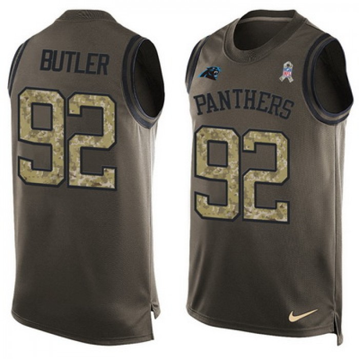 Men's Carolina Panthers #92 Vernon Butler Green Salute to Service Hot Pressing Player Name & Number Nike NFL Tank Top Jersey