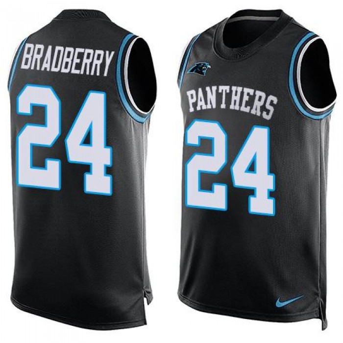 Men's Carolina Panthers #24 James Bradberry Black Hot Pressing Player Name & Number Nike NFL Tank Top Jersey